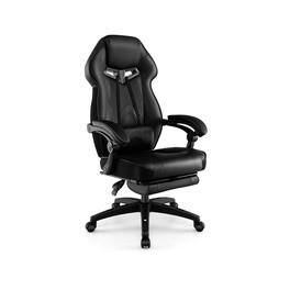 Ecooso - Office Chair Racing Style Gaming Chair with Footrest and Adjustable Lumbar Pillow - Black