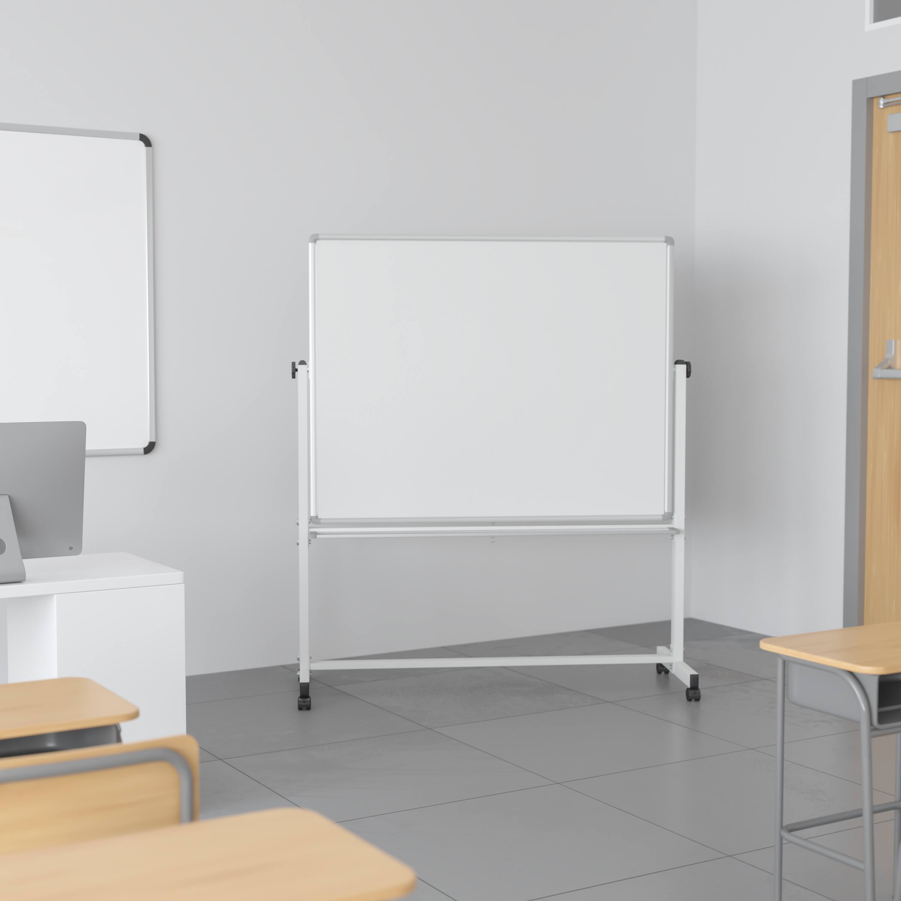 Alt View 1. Emma + Oliver - Double-Sided Mobile White Board Stand with Pen Tray - White.