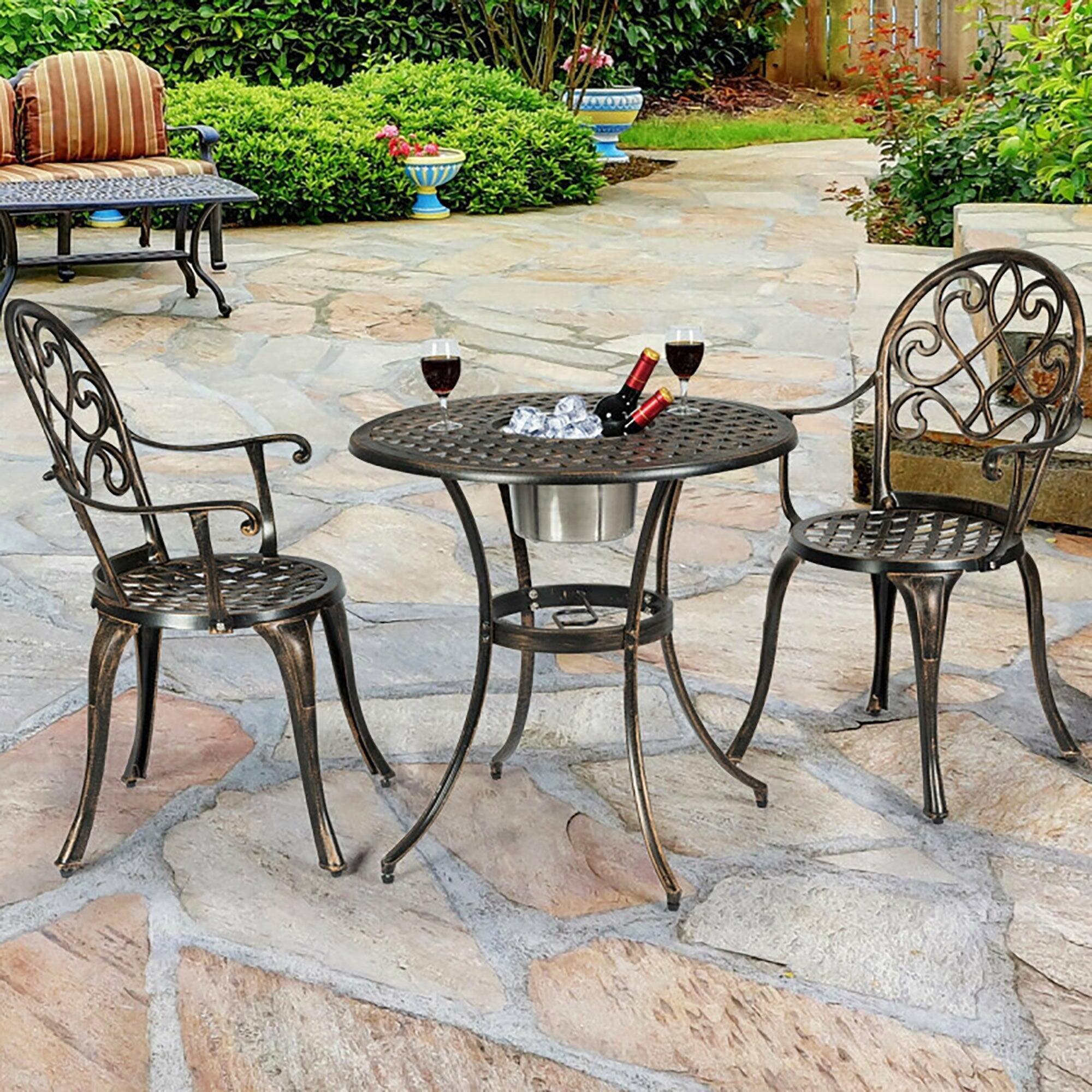 Alt View 1. Boyel Living - 3 Pieces Outdoor Set Patio Bistro with Attached Removable Ice Bucket - Antique Bronze.