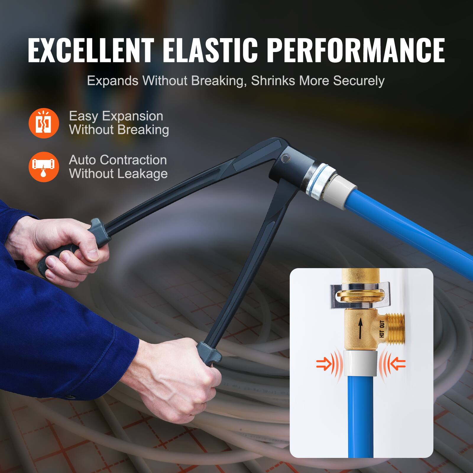 EXCELLENT ELASTIC PERFORMANCE  
Expands Without Breaking, Shrinks More Securely  

- Easy Expansion Without Breaking  
- Auto Contraction Without Leakage  

OUTT HOT