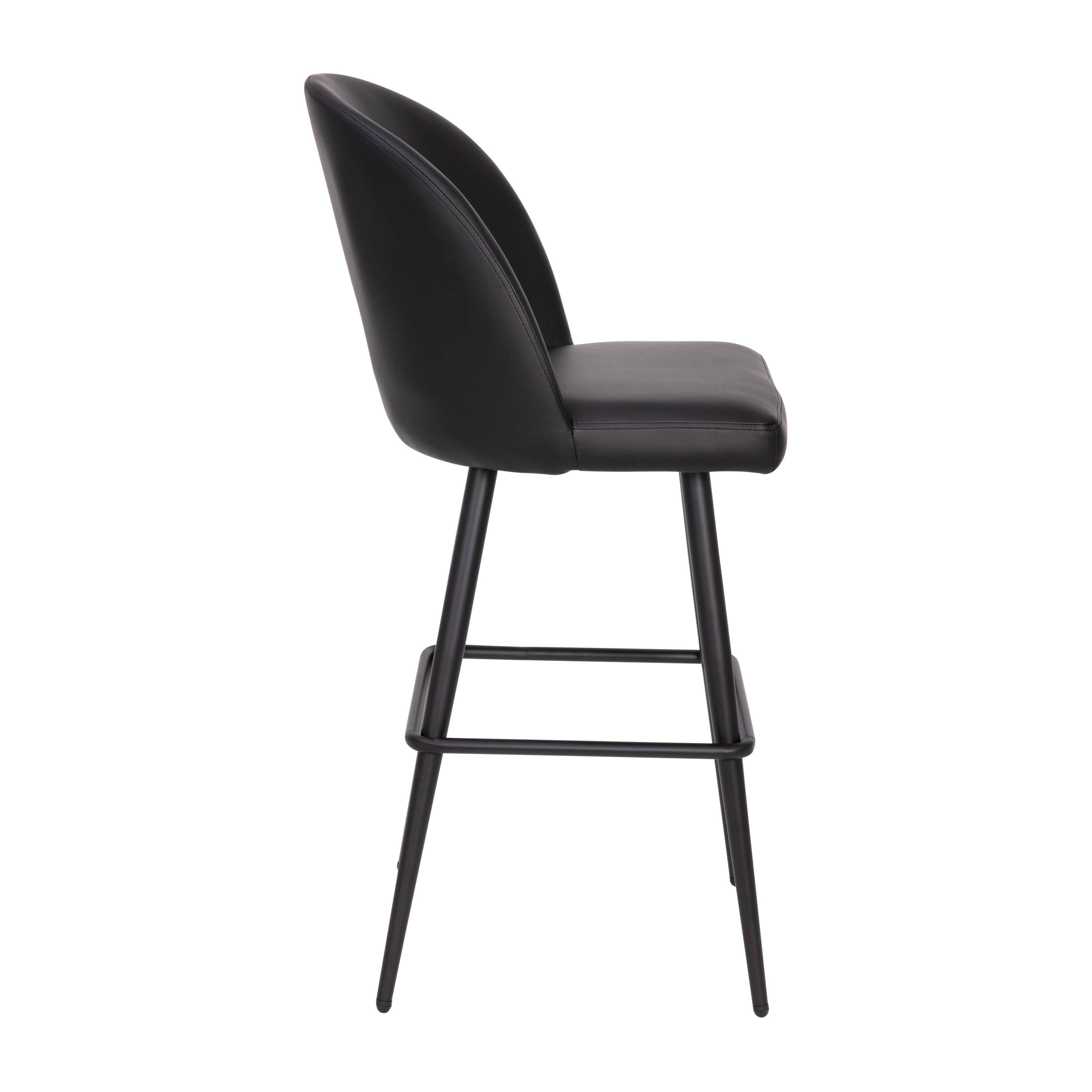 Alt View 9. Emma + Oliver - Leta Modern Upholstered Dining Stools with Contoured Backs & Powder Coated Steel Legs with Floor Glides - Set of 2 - Black Faux Leather.