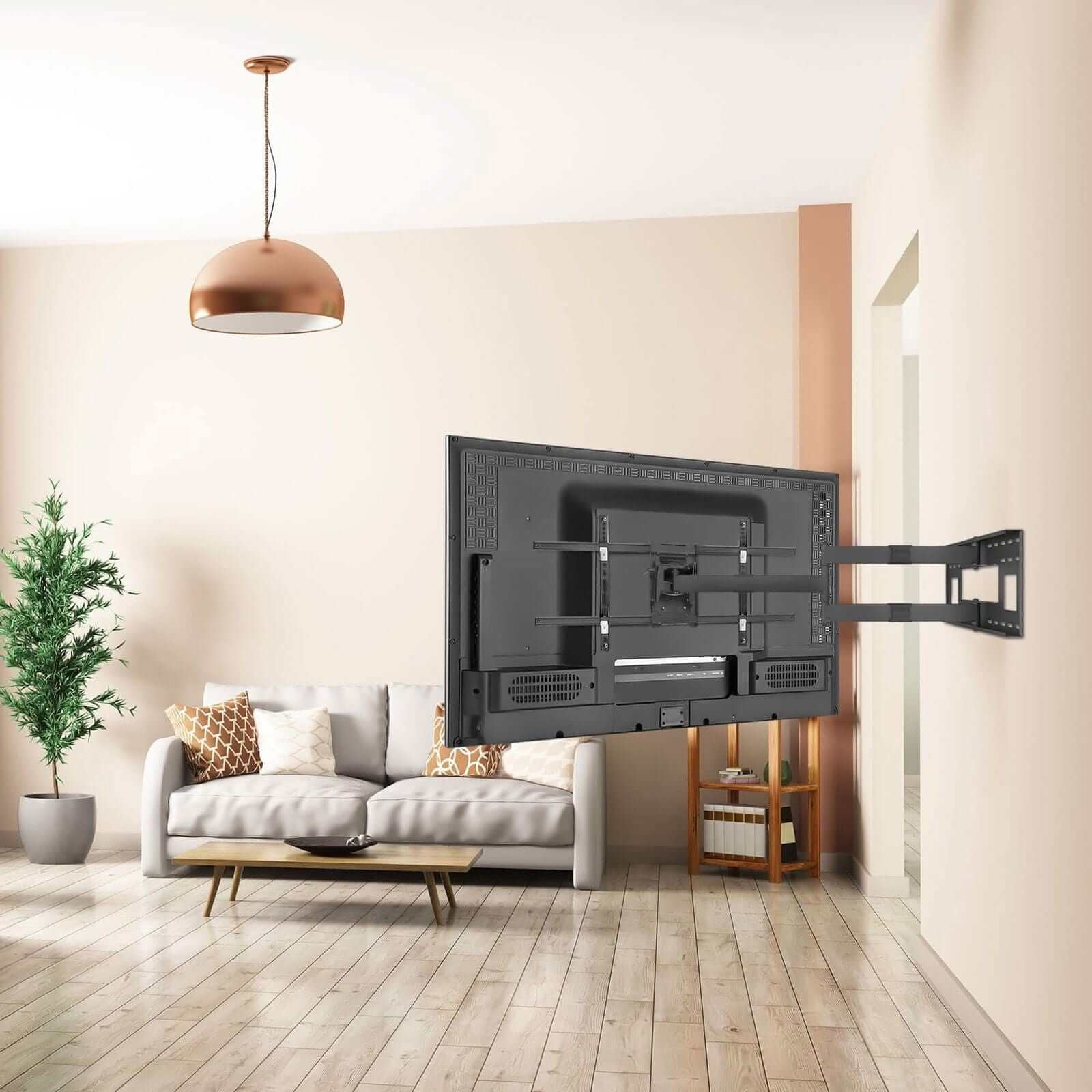 Left. Mount-It! - Long-Extension Full-Motion TV Wall Mount for 42–80" TVs (110 lb), Extends to 40" from Wall - Black.