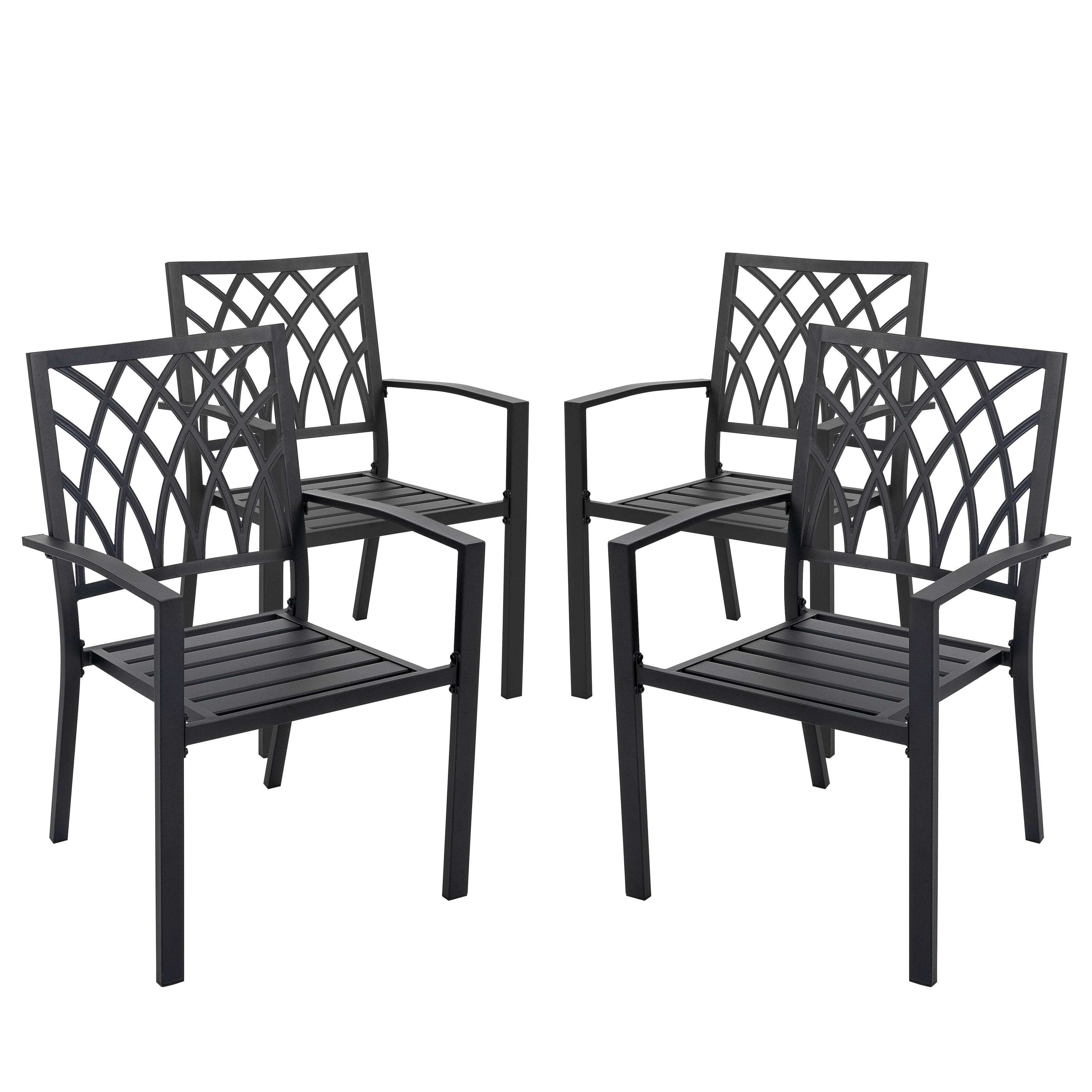 Left. Nuu Garden - Outdoor 4-Piece Patio Chair Set, Powder-coated Iron, Lattice Pattern - black.