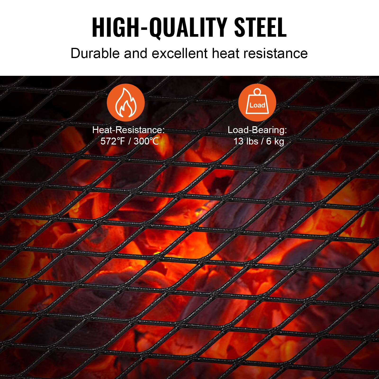 HIGH-QUALITY STEEL  
Durable and excellent heat resistance  

Heat-Resistance: 572°F / 300°C  
Load-Bearing: 13 lbs / 6 kg