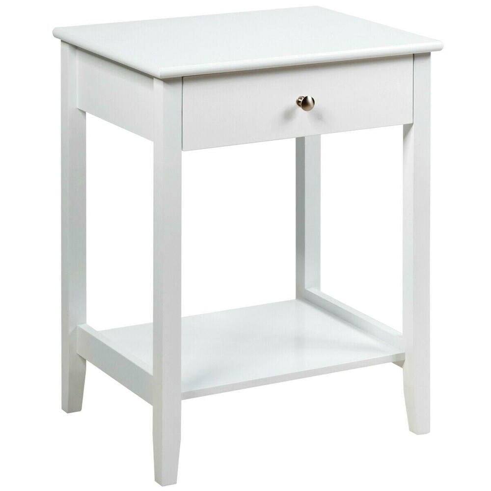 Front. Kadyn - Wooden Nightstand with Drawer and Open Shelf for Bedroom Storage, White - White.