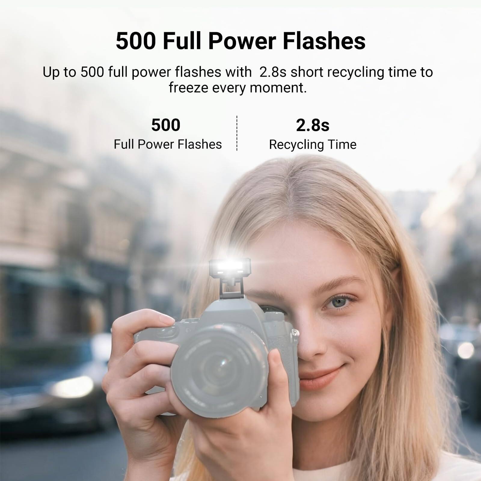 500 Full Power Flashes

Up to 500 full power flashes with 2.8s short recycling time to freeze every moment.

500 Full Power Flashes
2.8s Recycling Time