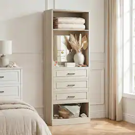 Aheaplus - 25'' Upgraded Style Walk-in Closet Organizer with 3 Drawers and Mirror - Beige Oak