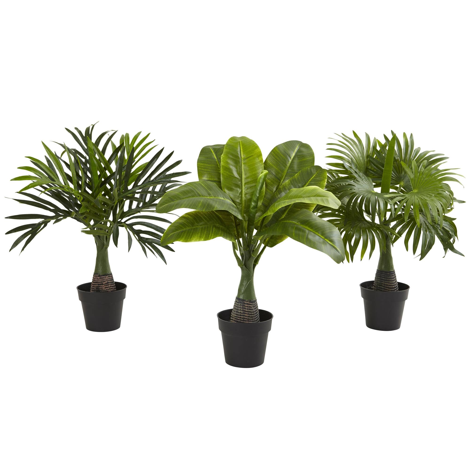 Front. BreeBe - Areca Fountain & Banana Palm (Set of 3) - Green.
