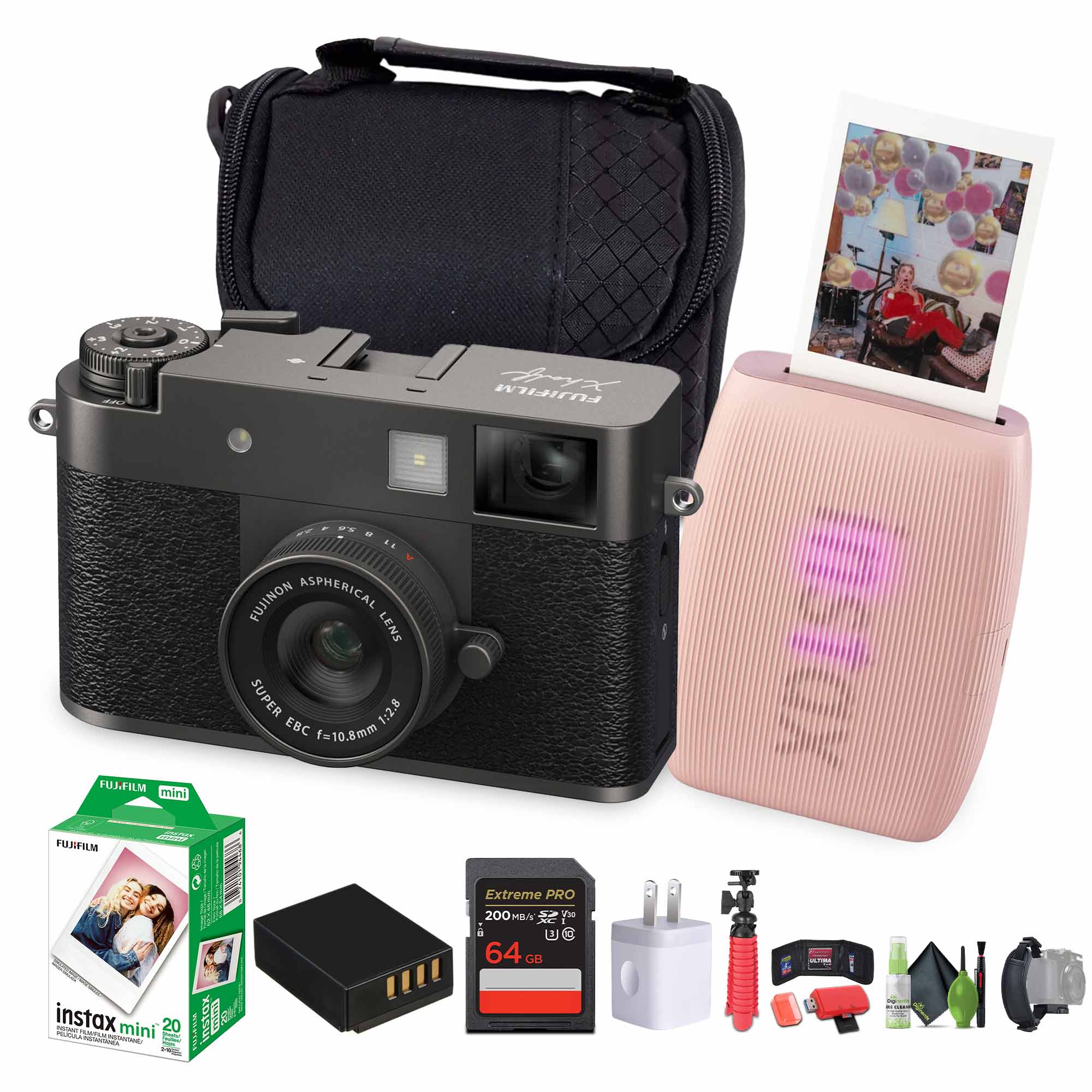 Fujifilm - X Digital Camera , MINI LINK 3 Printer(Rose Pink) - Charcoal Silver