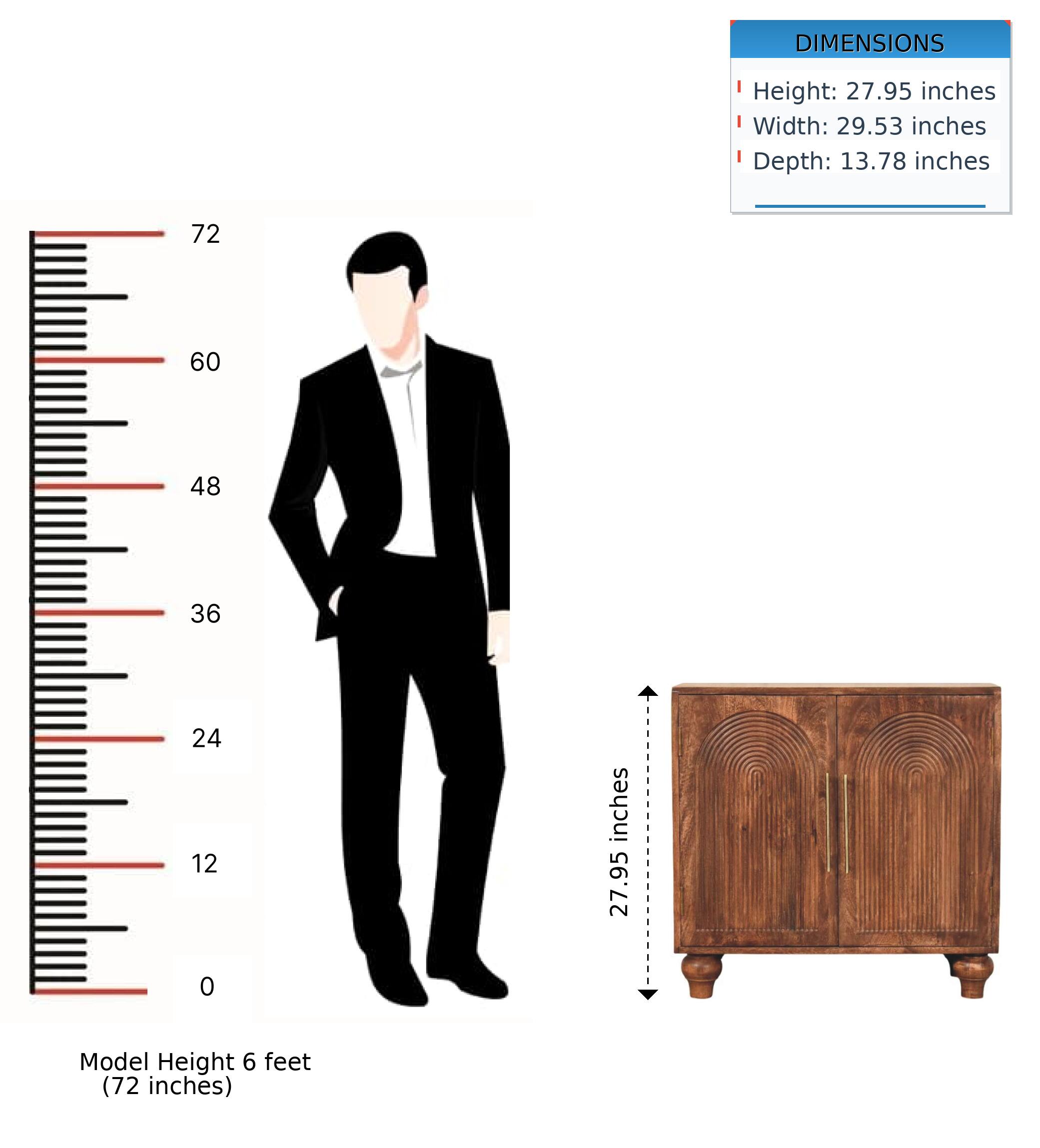 DIMENSIONS  
Height: 27.95 inches  
Width: 29.53 inches  
Depth: 13.78 inches  

Model Height 6 feet (72 inches)
