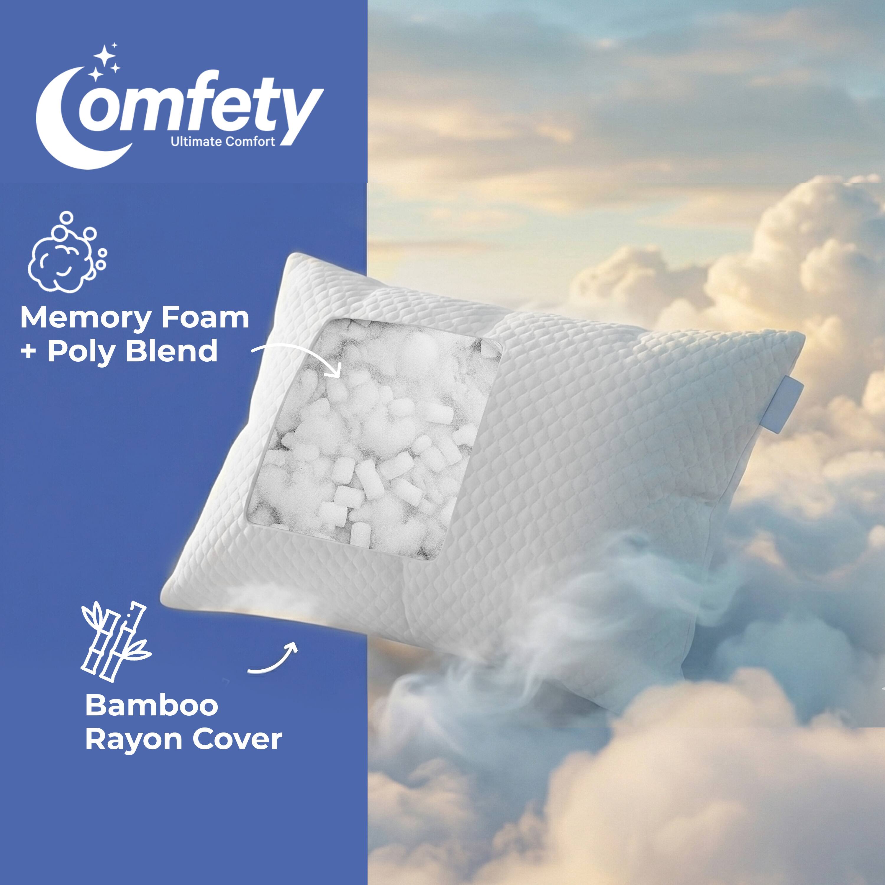 Comfety Ultimate Comfort Memory Foam + Poly Blend Bamboo Rayon Cover