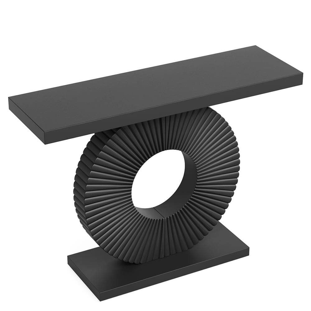Back. Kadyn - Modern Console Table 40" Wood Sofa Table with Geometric Base,Black - Black.