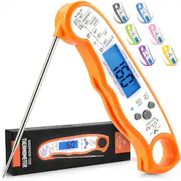 Zulay Kitchen - Waterproof Digital Meat Thermometer with Backlight, Calibration & Internal Magnetic Mount - Orange