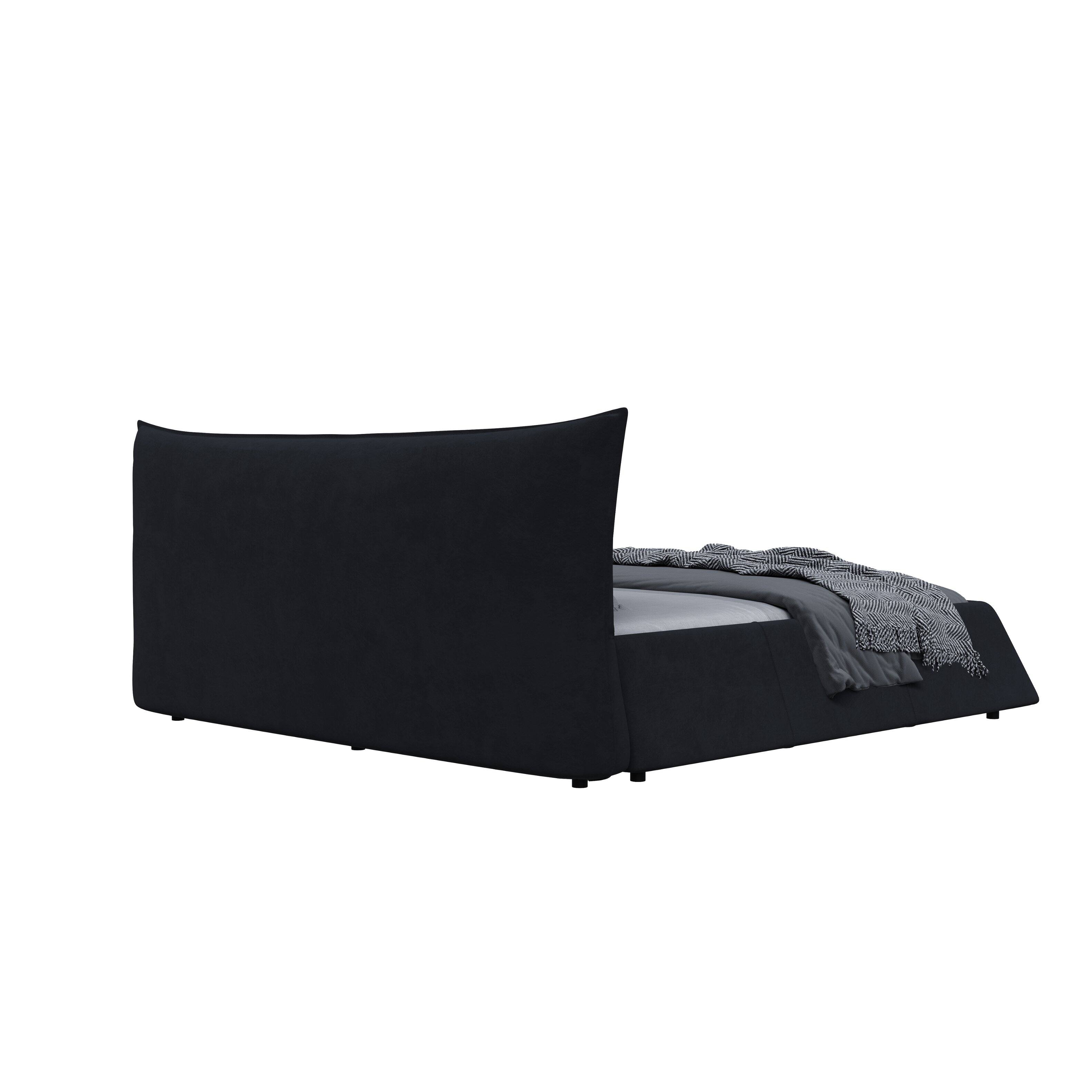 Alt View 2. Tiramisubest - King Size Upholstered Platform Bed, Special Shaped Velvet Headboard, Metal & Wood Frame, Black, 97x93x42 inches, 214 lbs - Black.