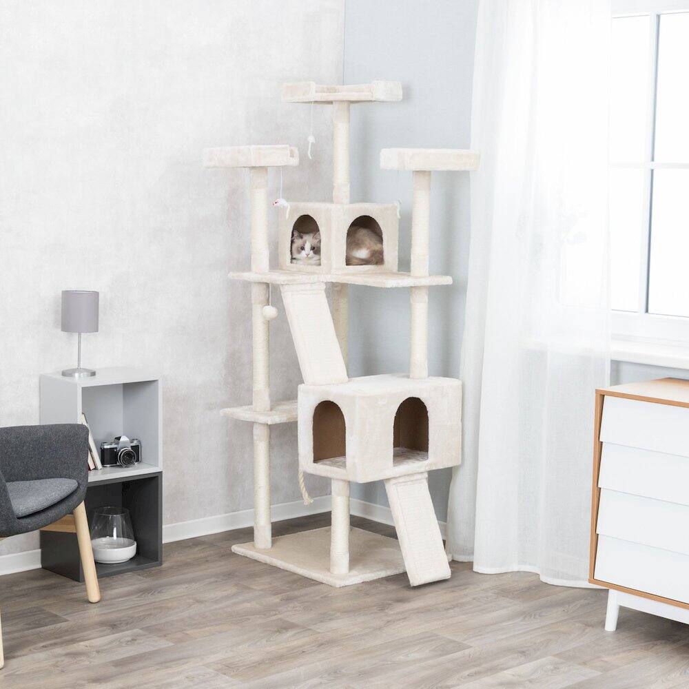 Angle. TRIXIE - Celeste Plush 4-Level 69" Cat Tree  Sisal Scratching Posts Condo & Cat Toy Cream - Cream.