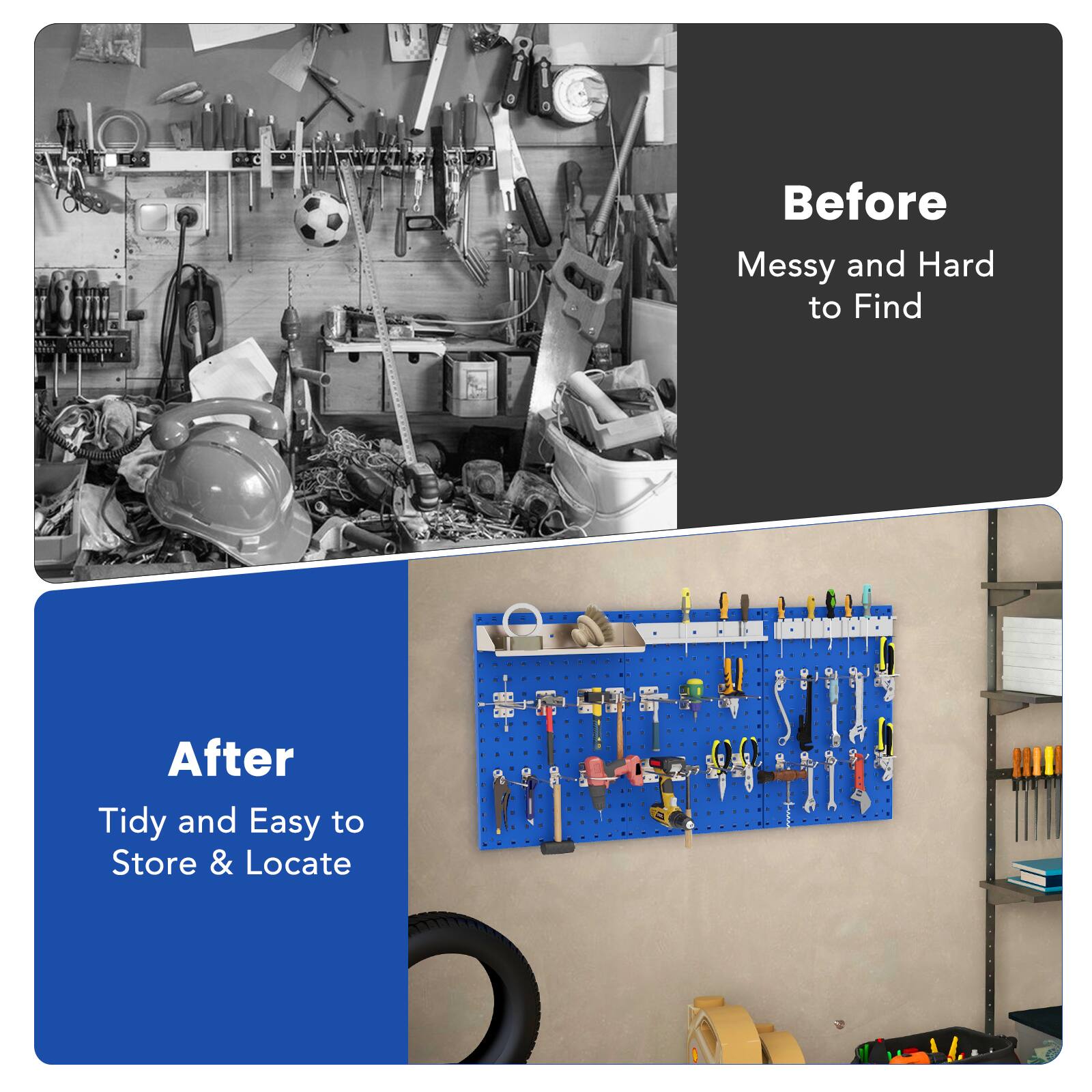 Before: Messy and Hard to Find

After: Tidy and Easy to Store & Locate