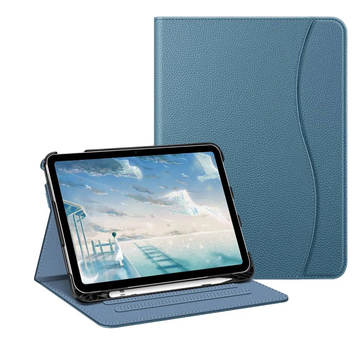 Stock Preferred - Multi-Angle PU Leather Stand Case with Pencil Holder for iPad 11th/10th Gen. - Ocean Blue