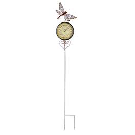 Swim Central - 41.75" Iron Dragonfly Garden Stake Thermometer - Silver