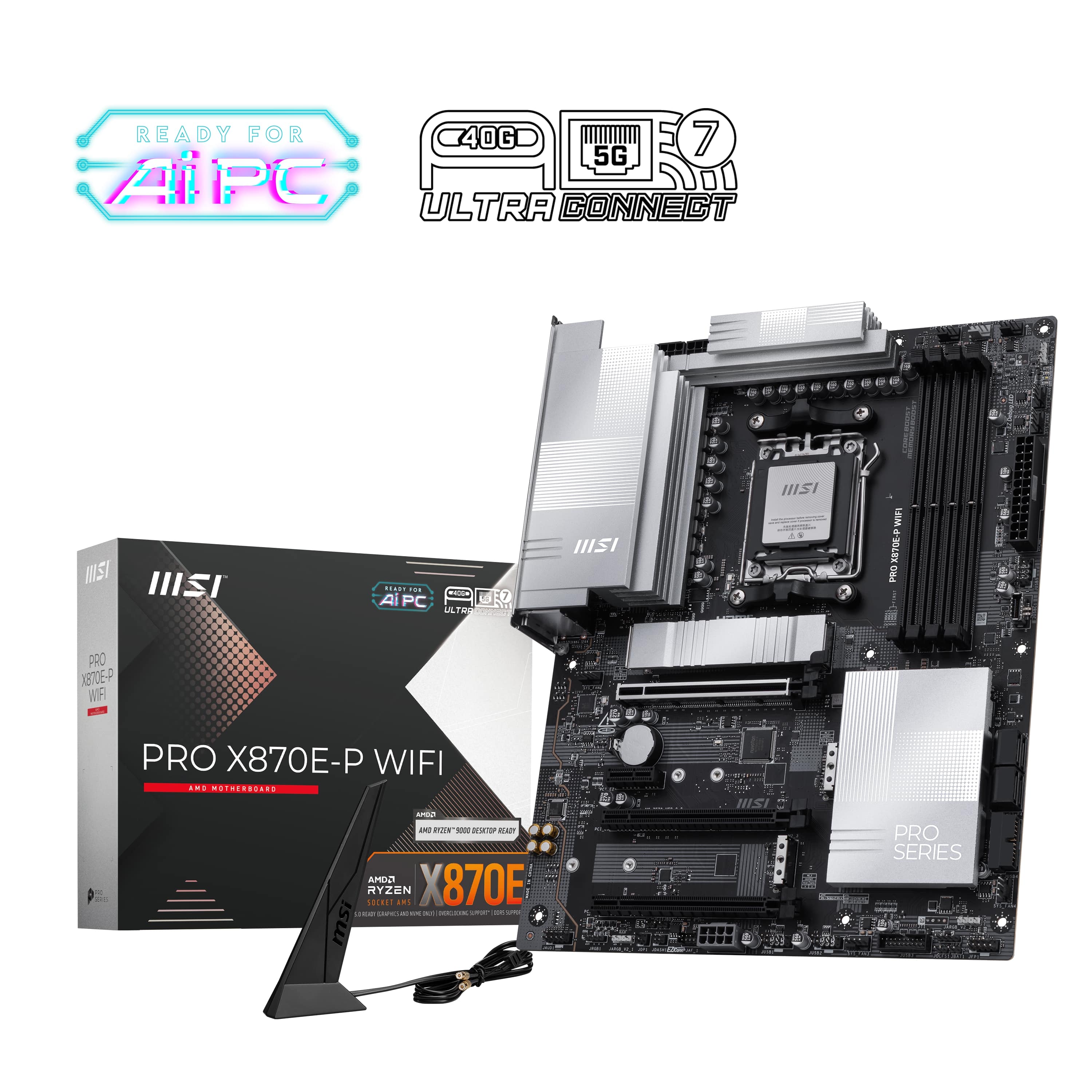 MSI - PRO X870E-P WIFI (Socket AM5) AMD X870E ATX DDR5 Wi-Fi 7 Motherboard - Gray - Front_Zoom