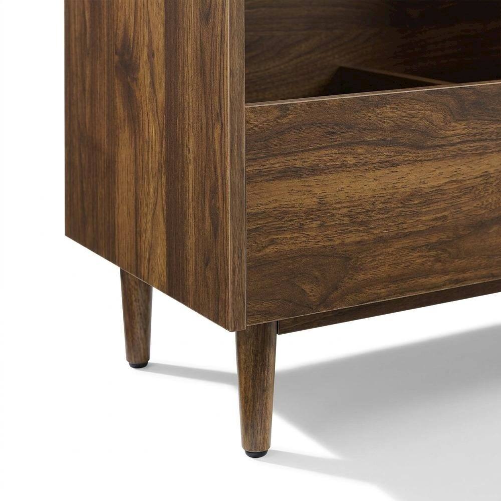 Alt View 3. FurniFact - Wooden record player stand with vinyl storage, compact design for living rooms - Walnut.