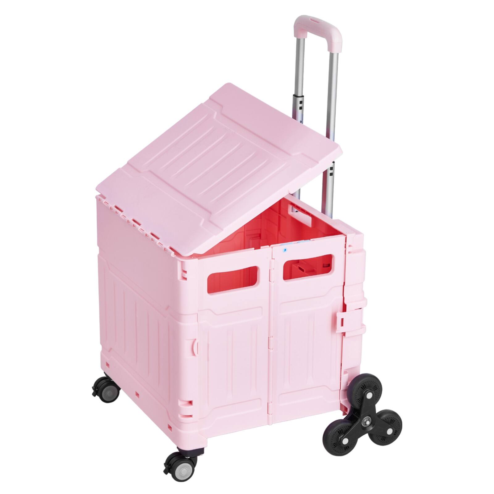 Alt View 1. LOVMOR - Foldable Stair Climbing Cart with Wheels, Collapsible Rolling Crate, 65L Capacity - Pink.