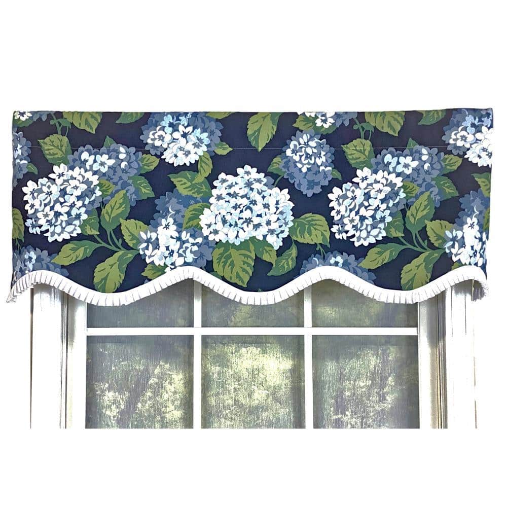 RLF Home - Hydrangea Ruffled Provance valance 3" Rod Pocket 50" x 17" - Navy