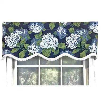 Front. RLF Home - RLF Home Hydrangea Ruffled Provance valance Navy. 3" Rod Pocket 50" x 17" - Navy.