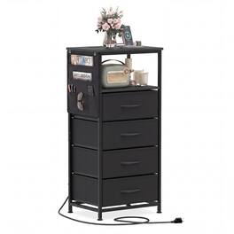 Costway - 1 PCS 34" Nightstand with Integrated Charging Station, 4 Fabric Drawers & Metal Frame - Black