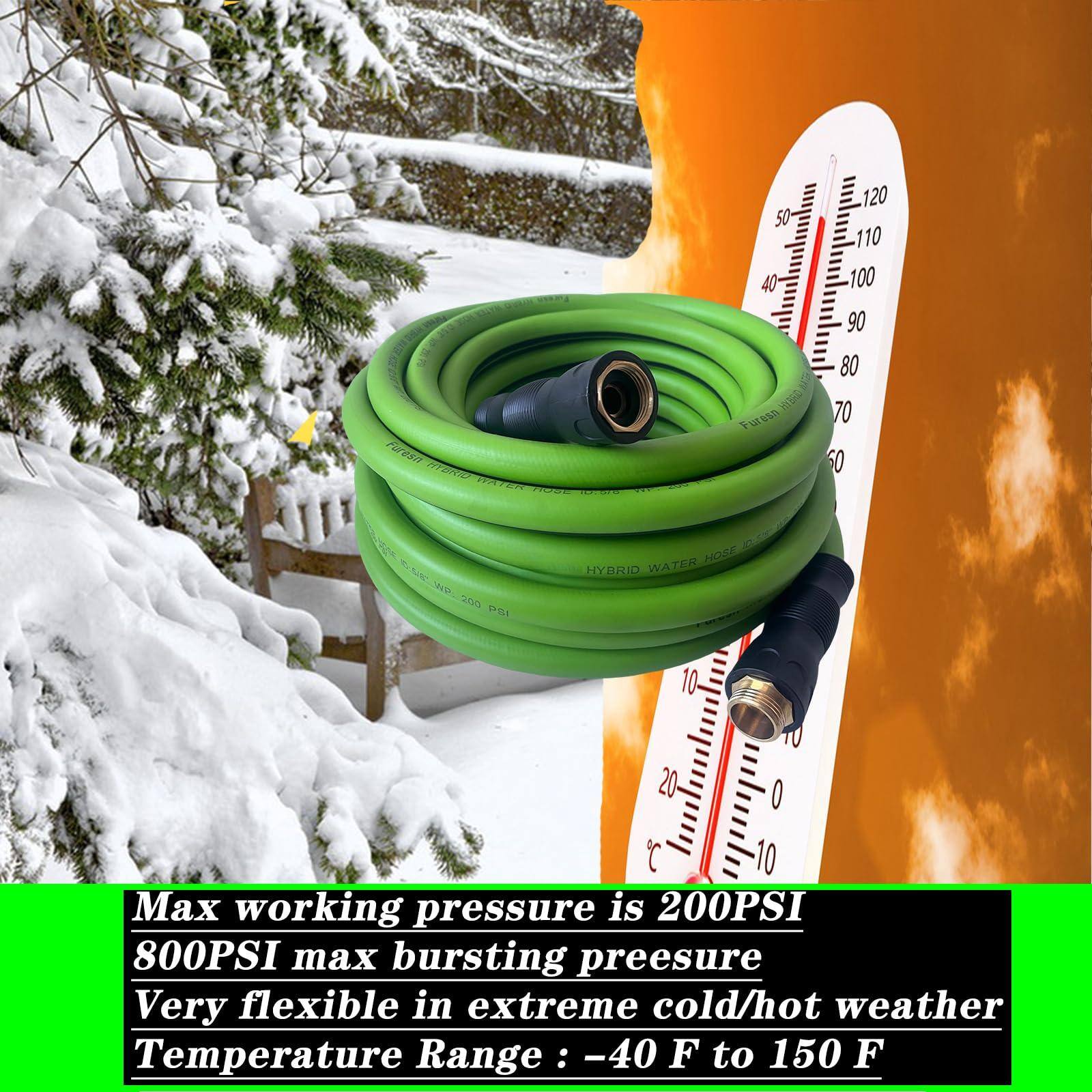 Sure, here is the corrected and grouped text:

---

**Features:**

- MISD WATEN POE
- Fures 120 110 100 90 80 70 60
- SuE D a0a PII NOZE HYDRID WATER

**Specifications:**

- Max working pressure is 200PSI
- 800PSI max bursting pressure
- Very flexible in extreme cold/hot weather
- Temperature Range: -40 F to 150 F

---

**Additional Information:**

- Max working pressure is 200PSI
- 800PSI max bursting pressure
- Very flexible in extreme cold/hot weather
- Temperature Range: -40 F to 150 F

---