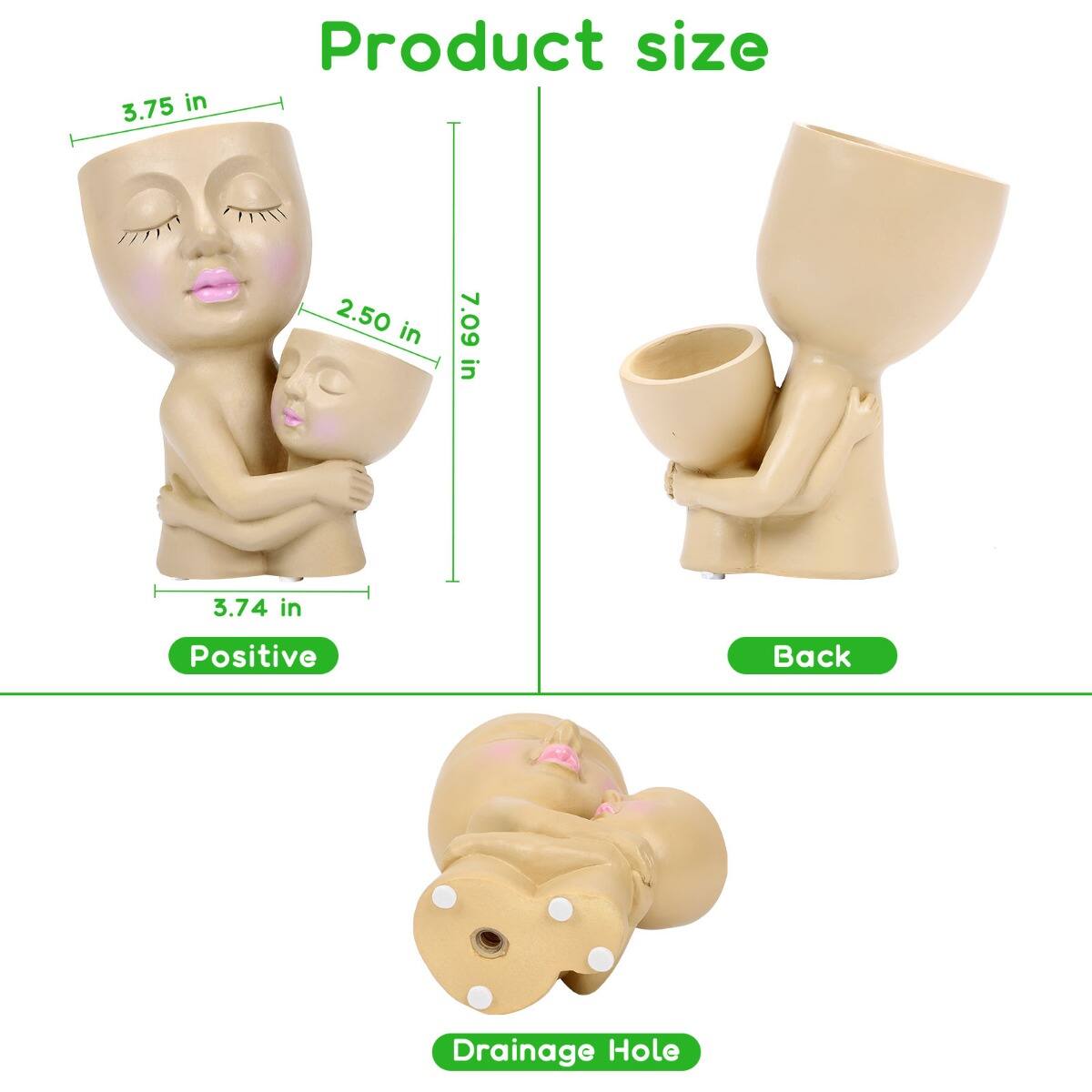3.75 in  
2.50 in  
7.09 in  
3.74 in  

Product size  
Positive  
Back  
Drainage Hole