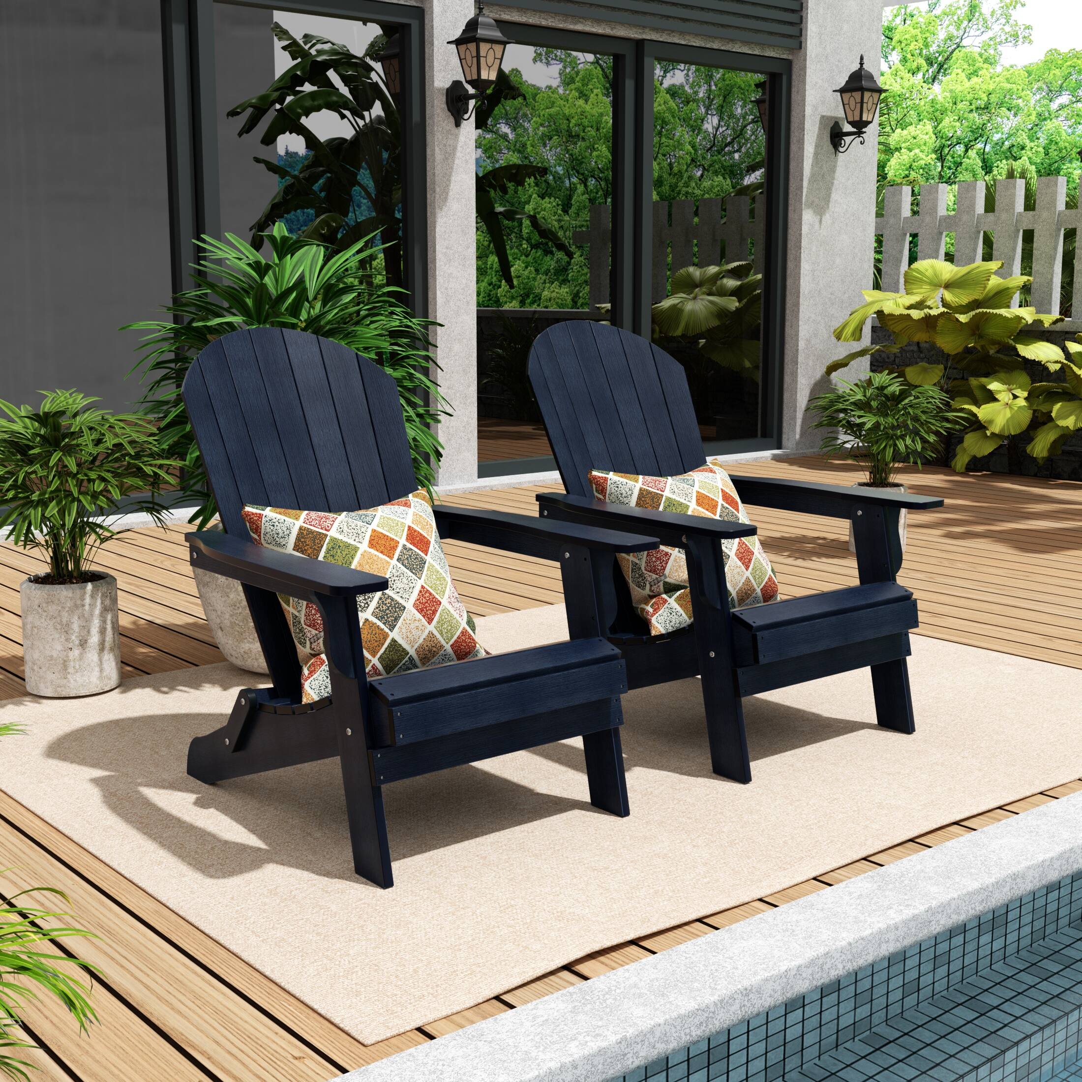 Angle. WestinTrends - WestinTrends Tuscany HIPS Outdoor Folding Adirondack Seashell Chair (Set of 2) - Navy Blue.