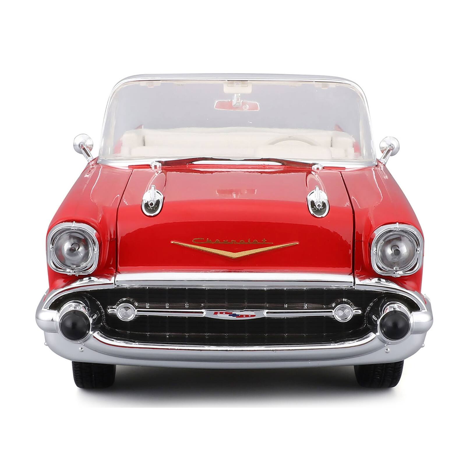 Alt View 3. Maisto - 1957 Chevrolet Bel Air Convertible Red with White Interior "Special Edition" Series 1/18 Diecast Model Car by Maisto.