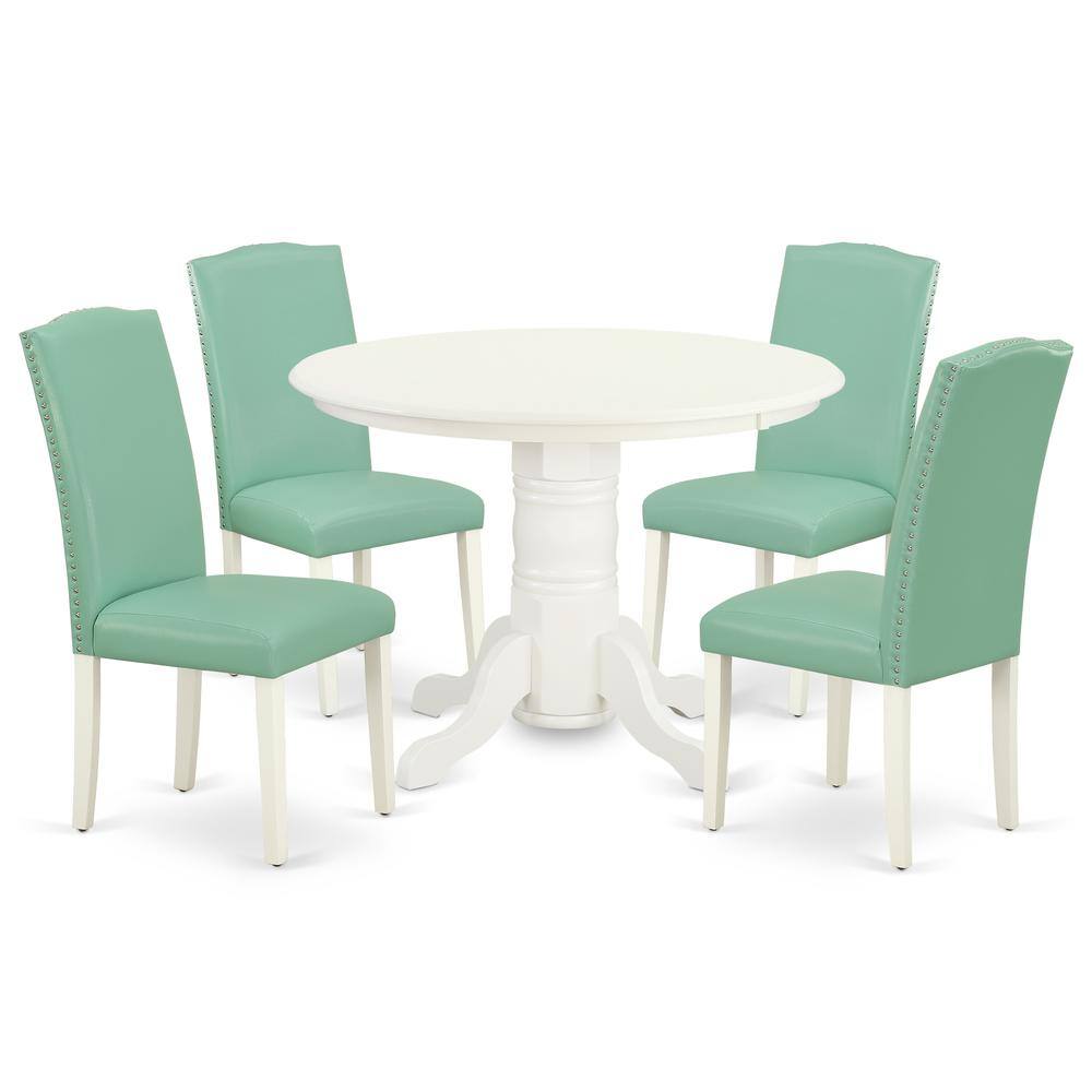 Back. East West Furniture - Dining Room Set Linen White - Brown.
