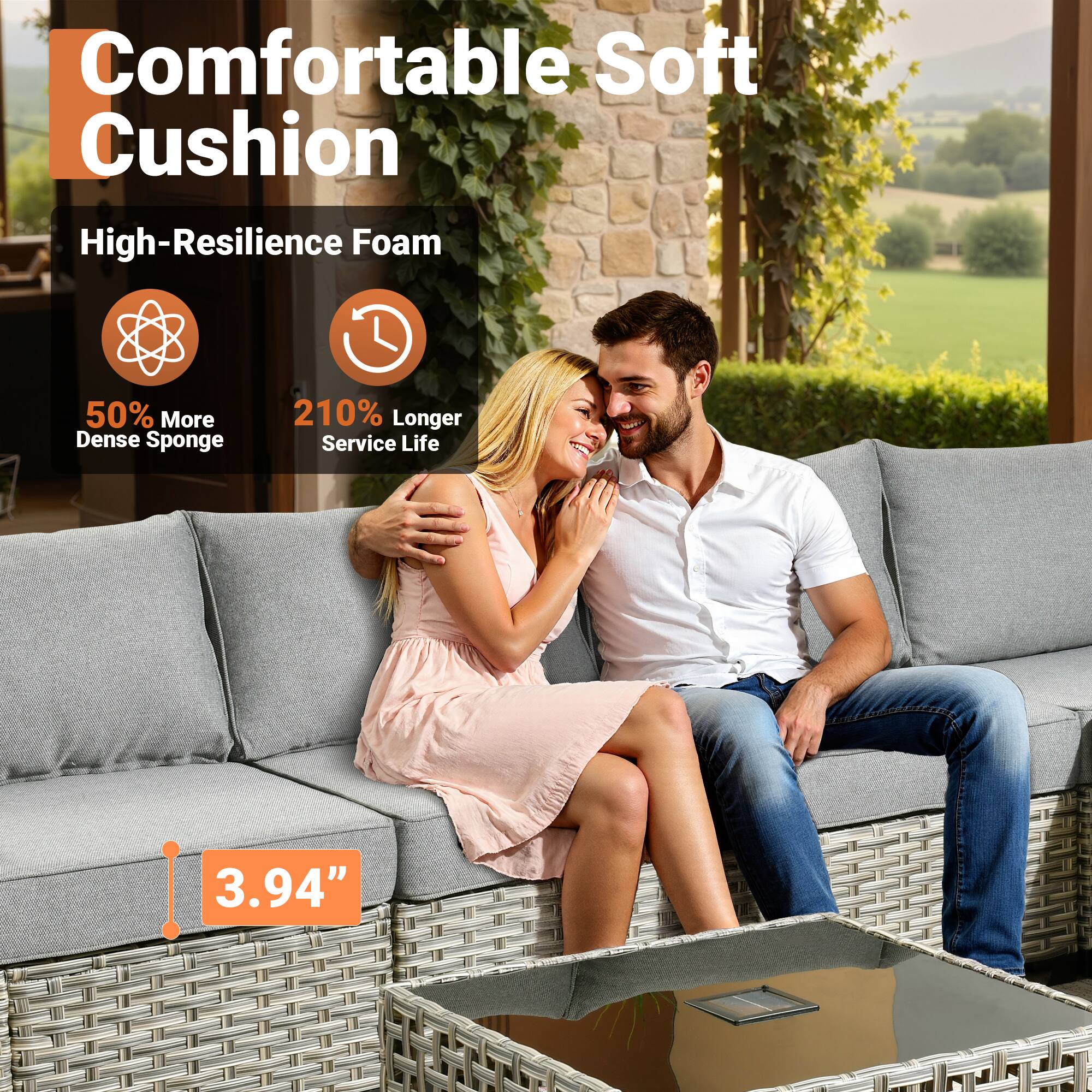 Alt View 2. Ovios - 8 PCS Patio Furniture, Wicker Sofa with Coffee Table, High Back Armchair with Ottoman for Garden - Dark  Gray.