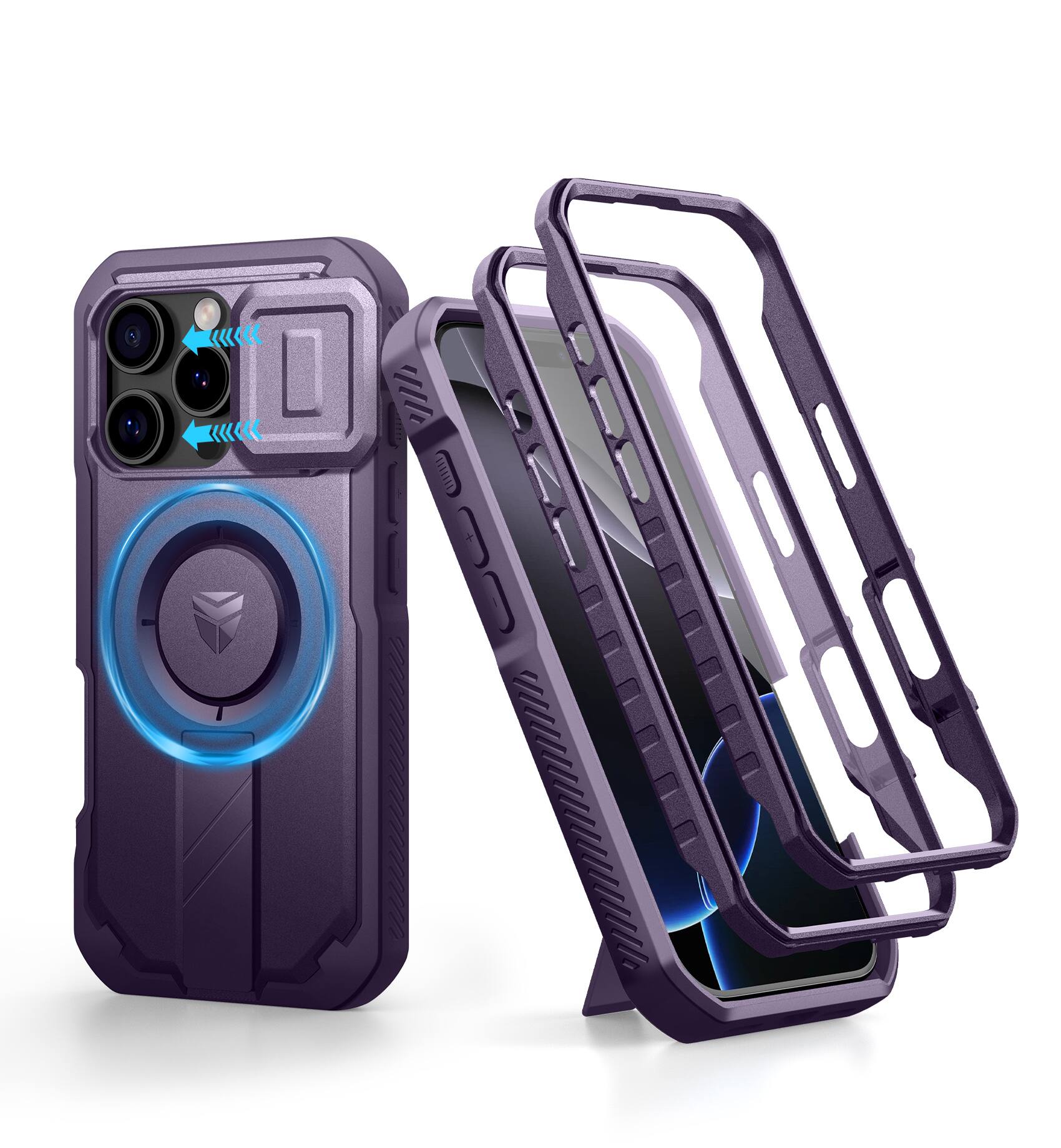 Dexnor - Shockproof Bumper Case for iPhone 16 Pro with Slide Camera Cover, Screen ProtectorCompatible with MagSafe - Phantom Purple