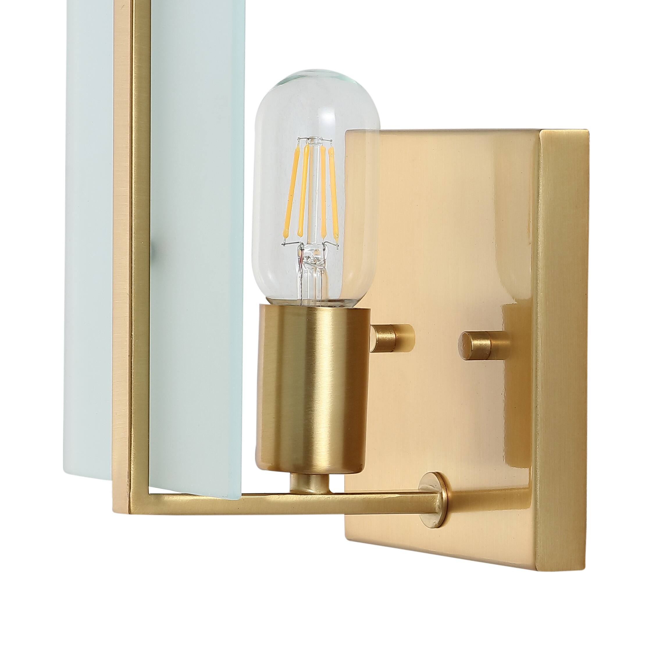 Alt View 4. Jonathan Y - Mila 5.5" 1-Light Modern Coastal Iron/Glass LED Sconce, Brass Gold (Set of 2) - Brass Gold.