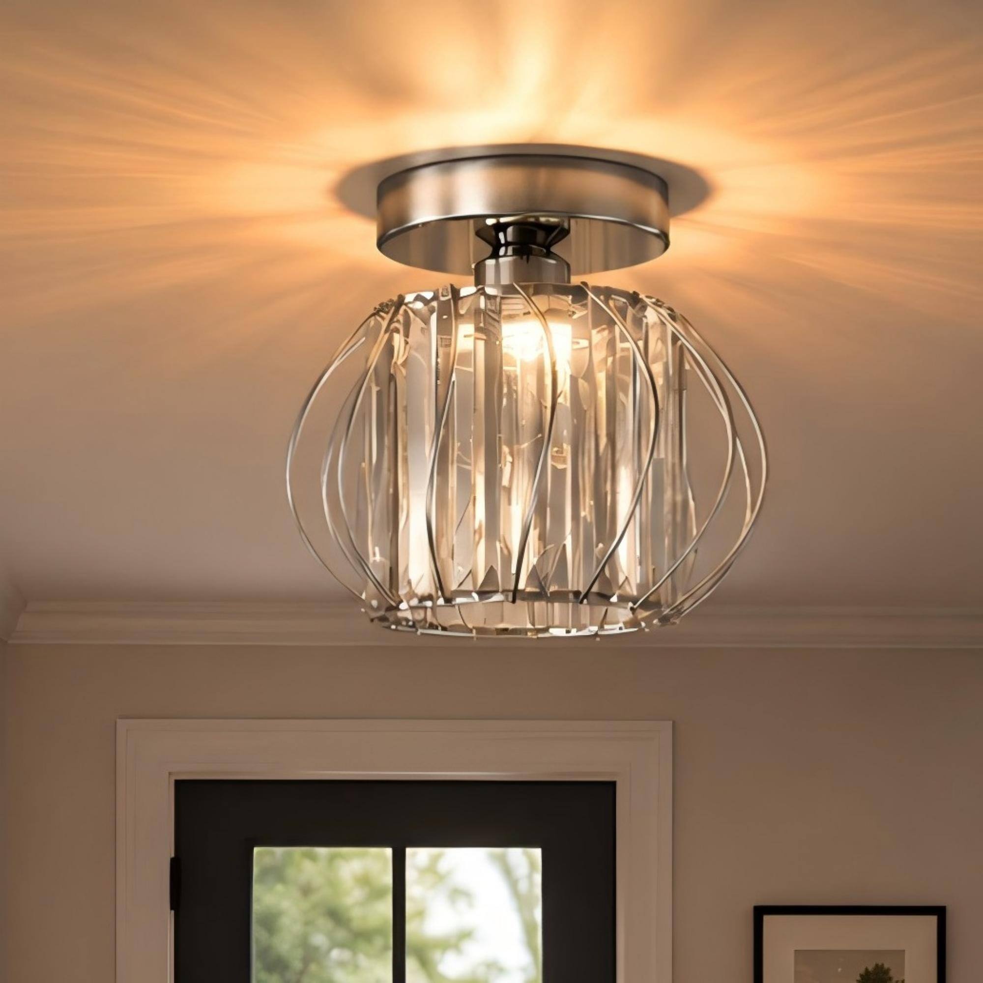 Angle. Jandcase - JANDCASE 1-Light Chrome Semi-Flush Mount Ceiling Light, E26 Socket, Non-Integrated Bulbs, Modern Design, for Hallway - Silver.