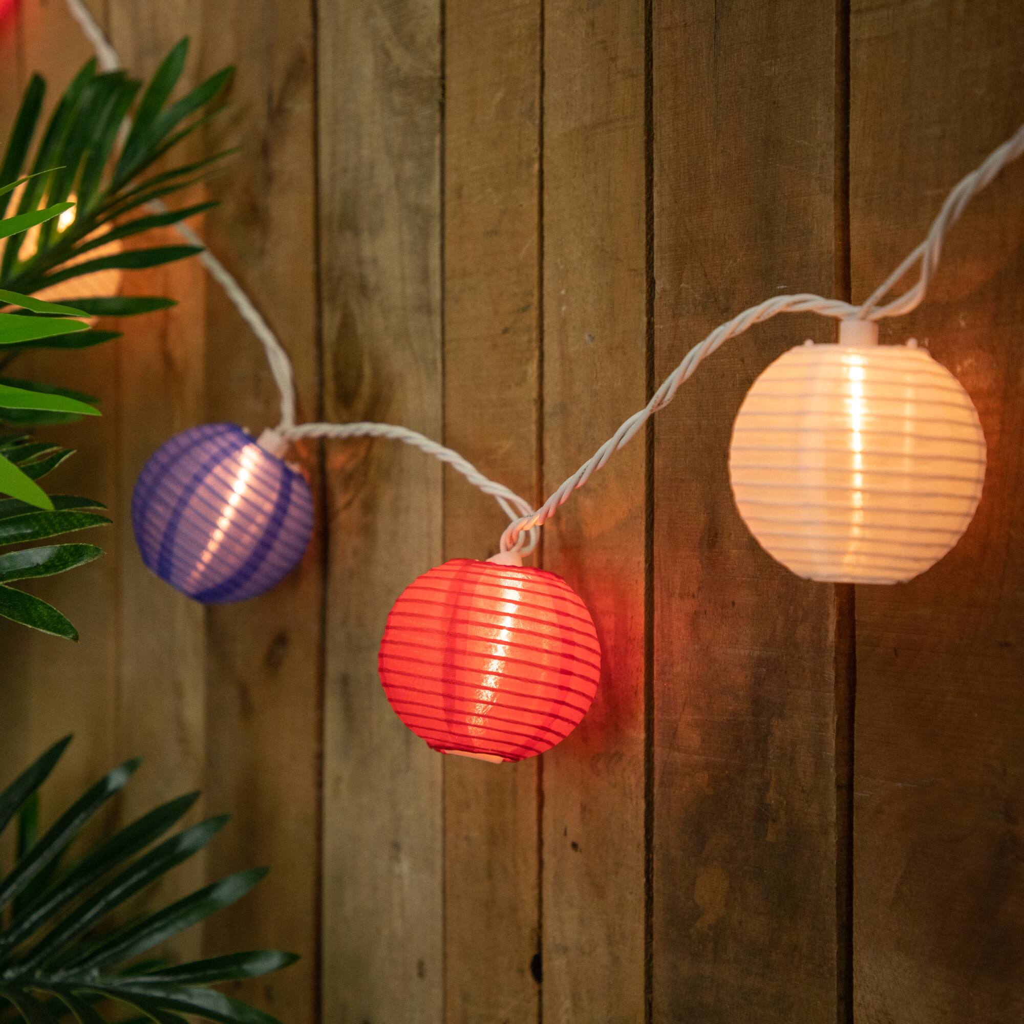 Alt View 3. Northlight - Patriotic Paper Lantern Patio String Lights - 7.5ft - White Wire - 10ct - Red.