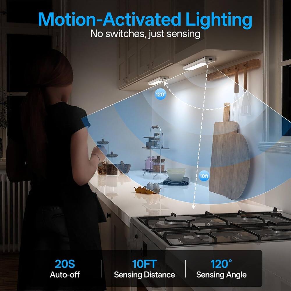 Motion-Activated Lighting  
No switches, just sensing  

20S Auto-off  
10FT Sensing Distance  
120° Sensing Angle