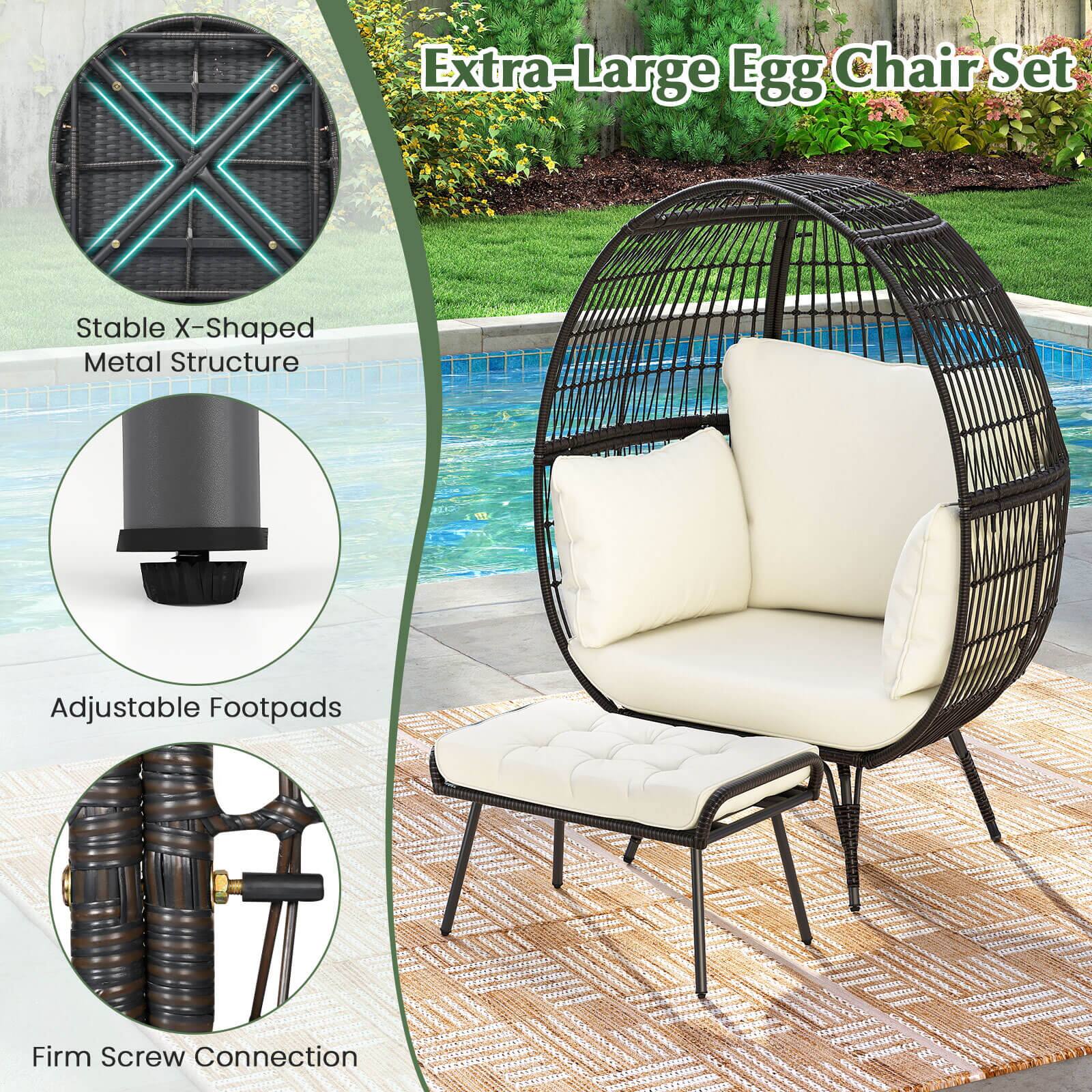 Extra-Large Egg Chair Set

- Stable X-Shaped Metal Structure
- Adjustable Footpads
- Firm Screw Connection
