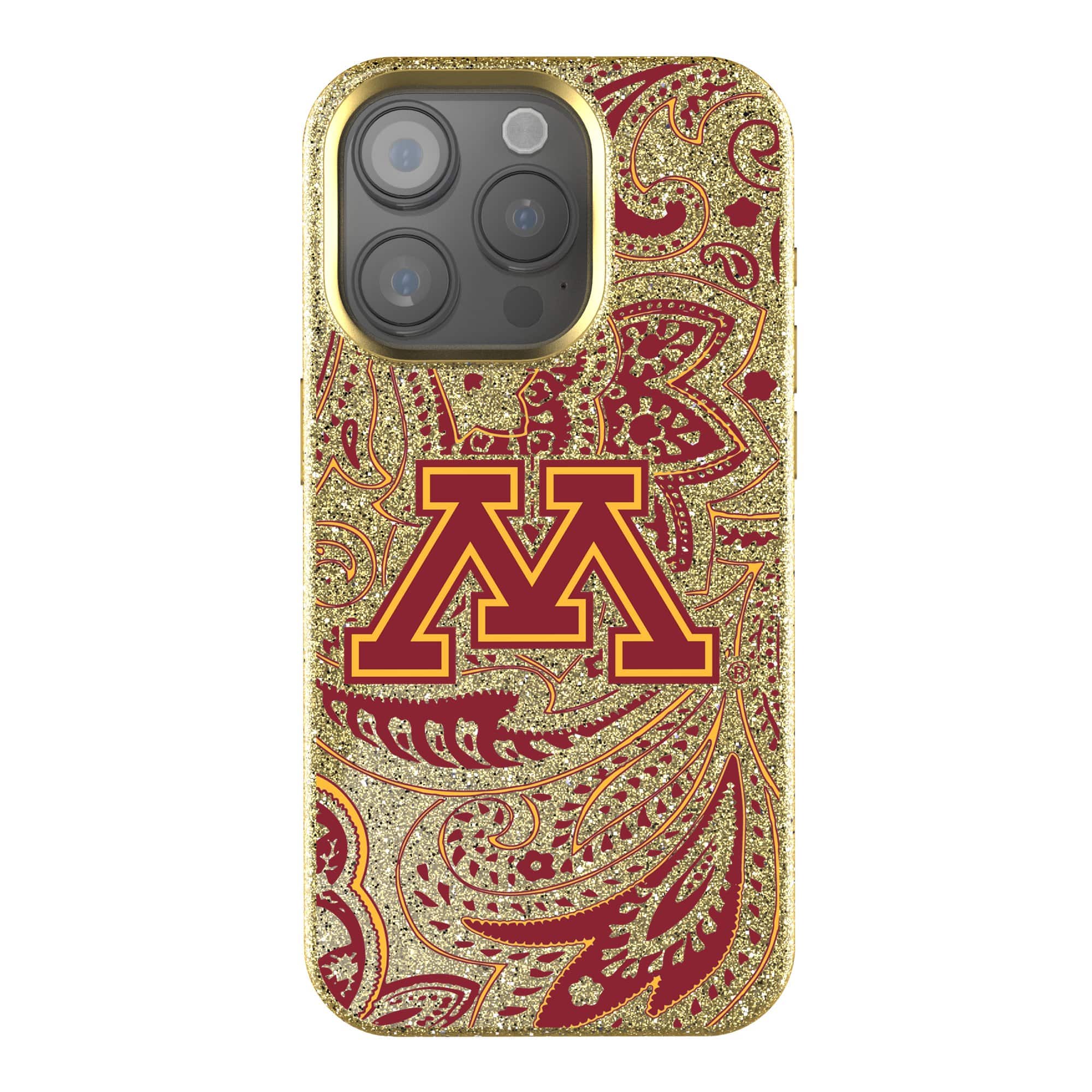 Keyscaper - NCAA - Minnesota Golden Gophers Paisley Bling iPhone Case - 14 Pro Max - Gold