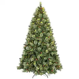 Forest'nSky - 5 ft. Pre-Lit Artificial Christmas Tree with 647 Tips, 200 Warm White LED Lights, 43 Pine Cones - Green