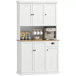 Homcom - 71" Buffet with Hutch, Modern Farmhouse Kitchen Pantry Storage Cabinet with Microwave Oven Countertop, Drawer & Cupboard - White