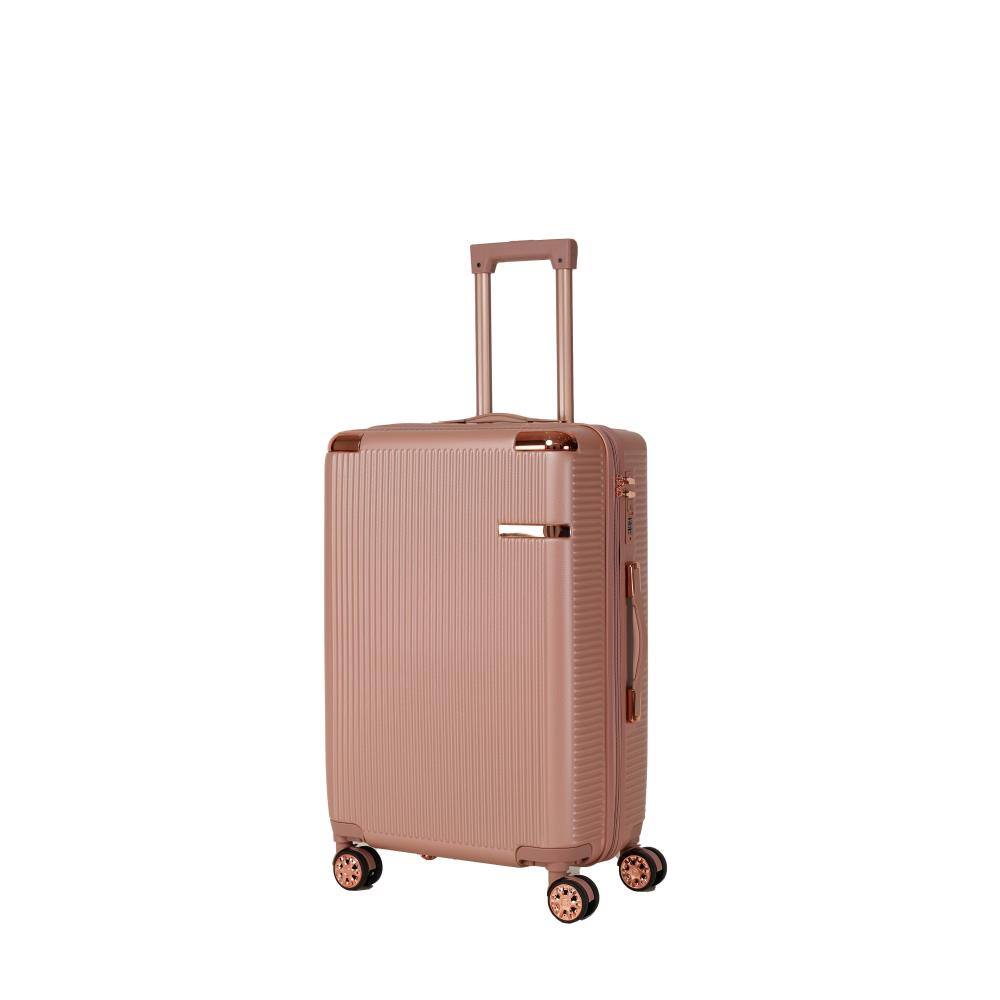 Angle. BreeBe - 4 Piece Hard Luggage Set, Lightweight Suitcases with 360° Dual Spinner Wheels, Password Lock, Portable Design - Rose Gold.