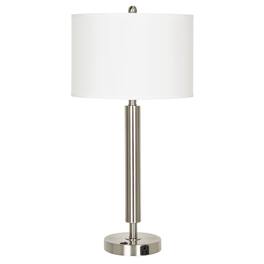 Manhattan Lane - Metal Table Lamp with Fabric Drum Shade - Silver and White