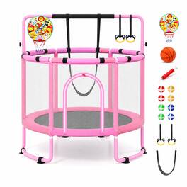 Costway - 60 Inch Kids Trampoline with Enclosure 6 in 1 Toddler Trampoline Age 3+ - Purple