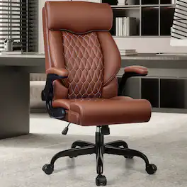 Brick Attic - High-Back Executive Office Chair , Ergonomic Leather Chair with Adjustable Lumbar Support and Flip-Up Armrests - Brown