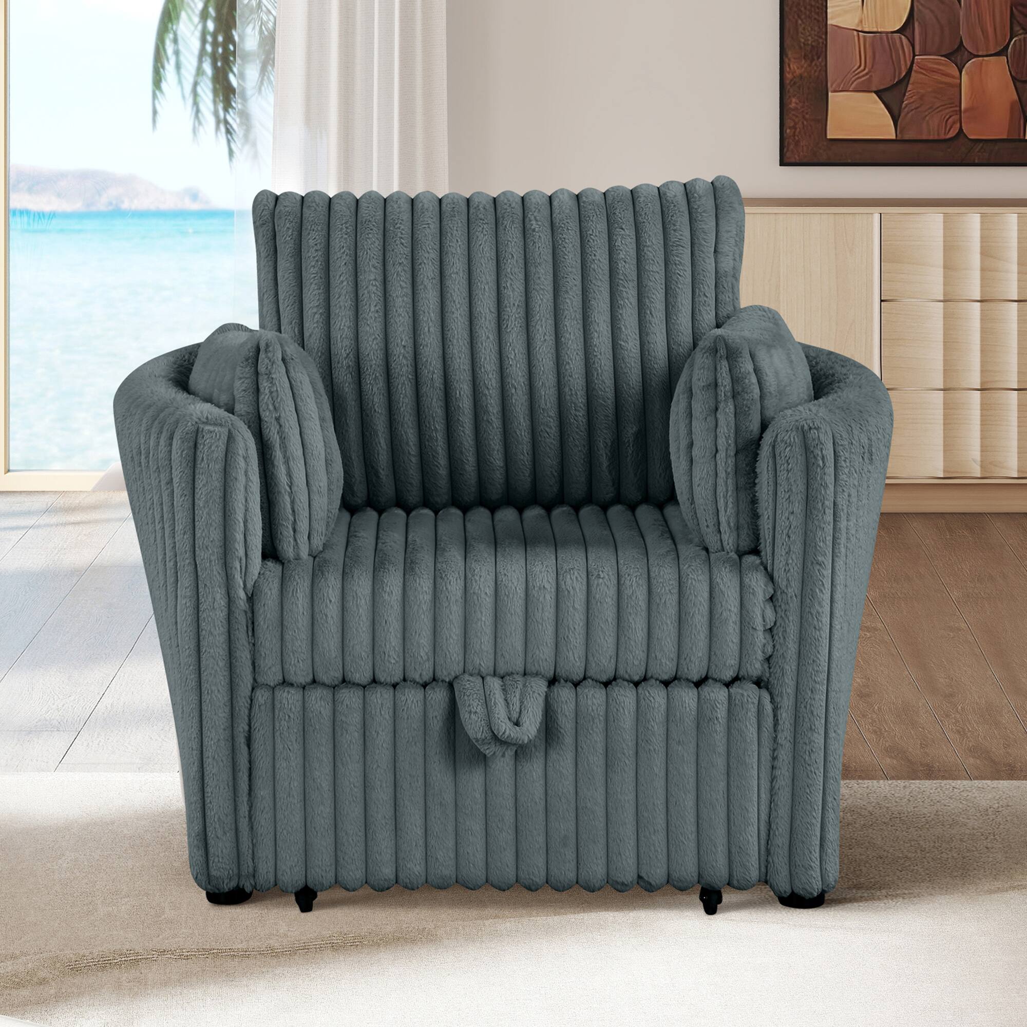 Left. Aukfa - Pull Out Sofa Bed with 2 Pillows, Single Sofa Chair with USB Ports, Pillow Back - Dark Gray.