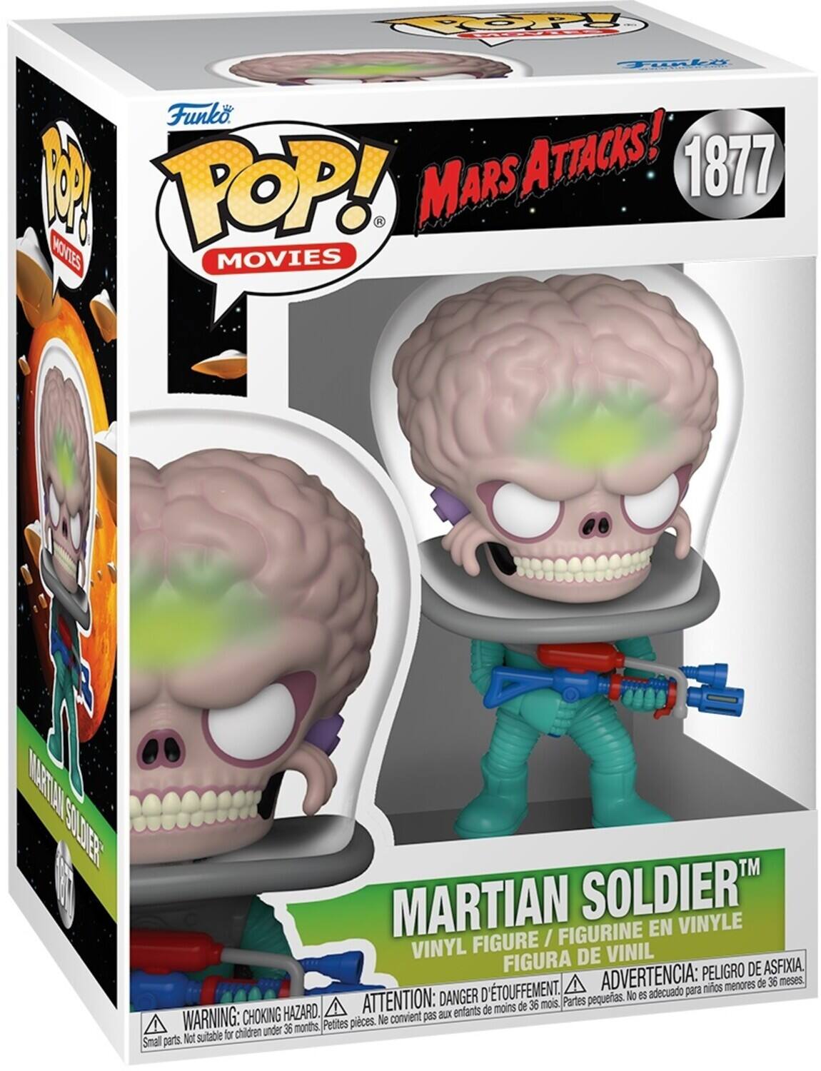 ROY Tl Funko. P TOP! MARS ATTACKS! 1877 MOVIES MARTIA SOLE ER  MARTIAN SOLDIER FIGURINE EN VINYLE FIGURE / VINYL DE VINIL FIGURA PELIGRO DE ASFIXIA. D'TOUFFEMENT. ADVERTENCIA: para nios menores de 36 meses. DANGER pequeas. No es adecuado HAZARD. ATTENTION: aux enfants de moins de 36 mos Partes WARNING: CHOKING Petites pieces. Ne convient pas children under 36 months Not suitable for Smal parts.