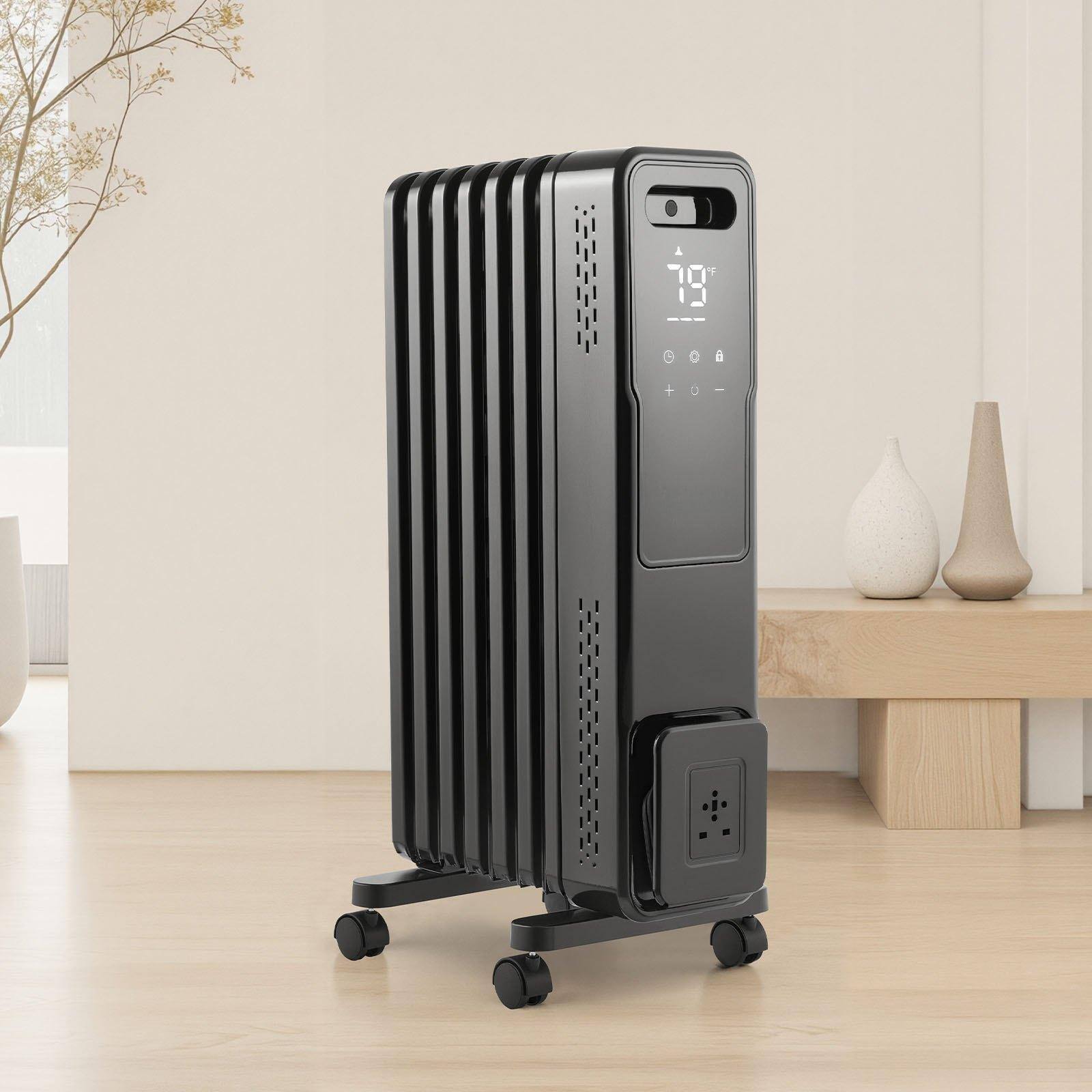 Alt View 1. Glintex - Electric Space Heaters 1500W Oil Filled Radiator Dual U Heating Tubes 3 Heat Settings 24H Timer Remote Portable Wheels - Black.